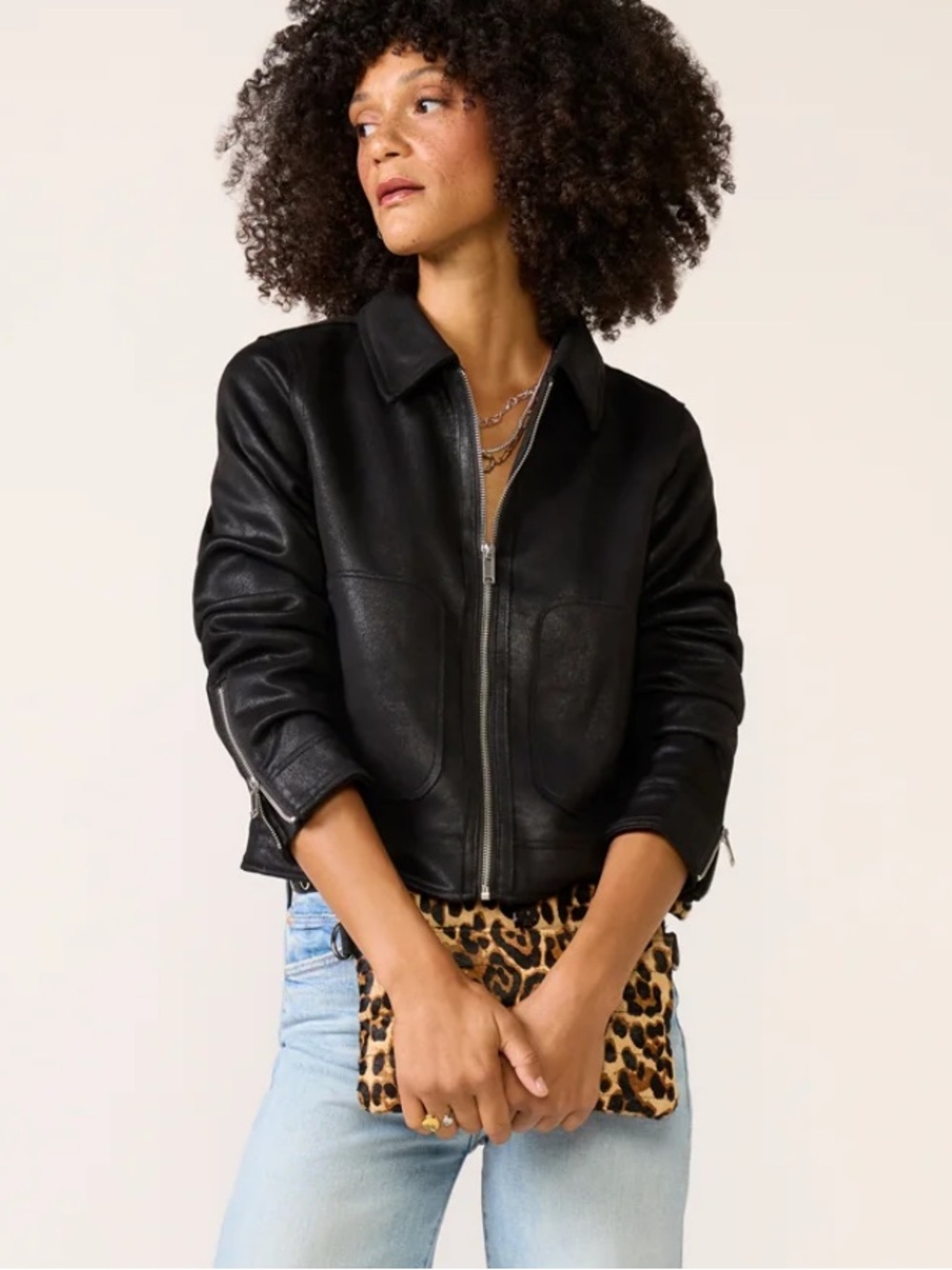 NEW - Evereve Mac Zip Jacket Black with Silver Hardware